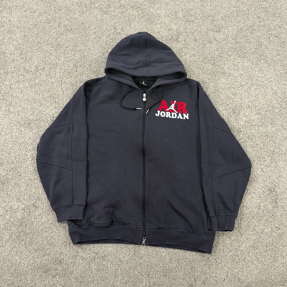 RARE Vintage 00s Y2K Air Jordan Full Zip Hoodie Mens Size Large Black Streetwear